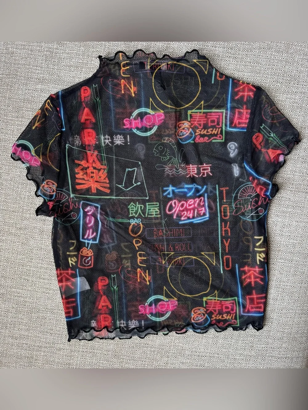 Neon Tokyo Mesh Short Sleeve Top - Black size Large - Picture 2 of 6